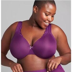 Cacique Purple Smooth Lightly Lined Full Coverage Bra Lace Trim Underwire 40F